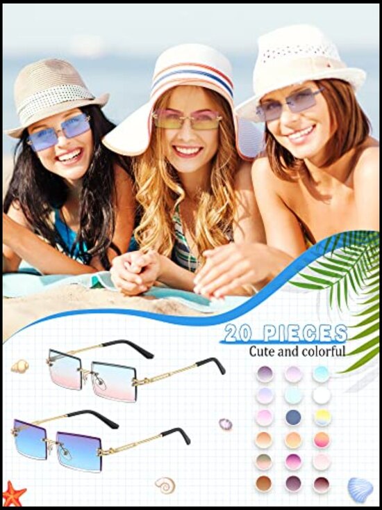 20 Pairs Rimless Rectangle Sunglasses Frameless Candy Color Tinted Y2K